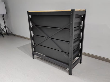 Industrial Steel Workbench with Hardwood Top & 4 Drawers, 33″ x 16″ – Black 2506151 - with | Sold by Uncle Wiener's Wholesale