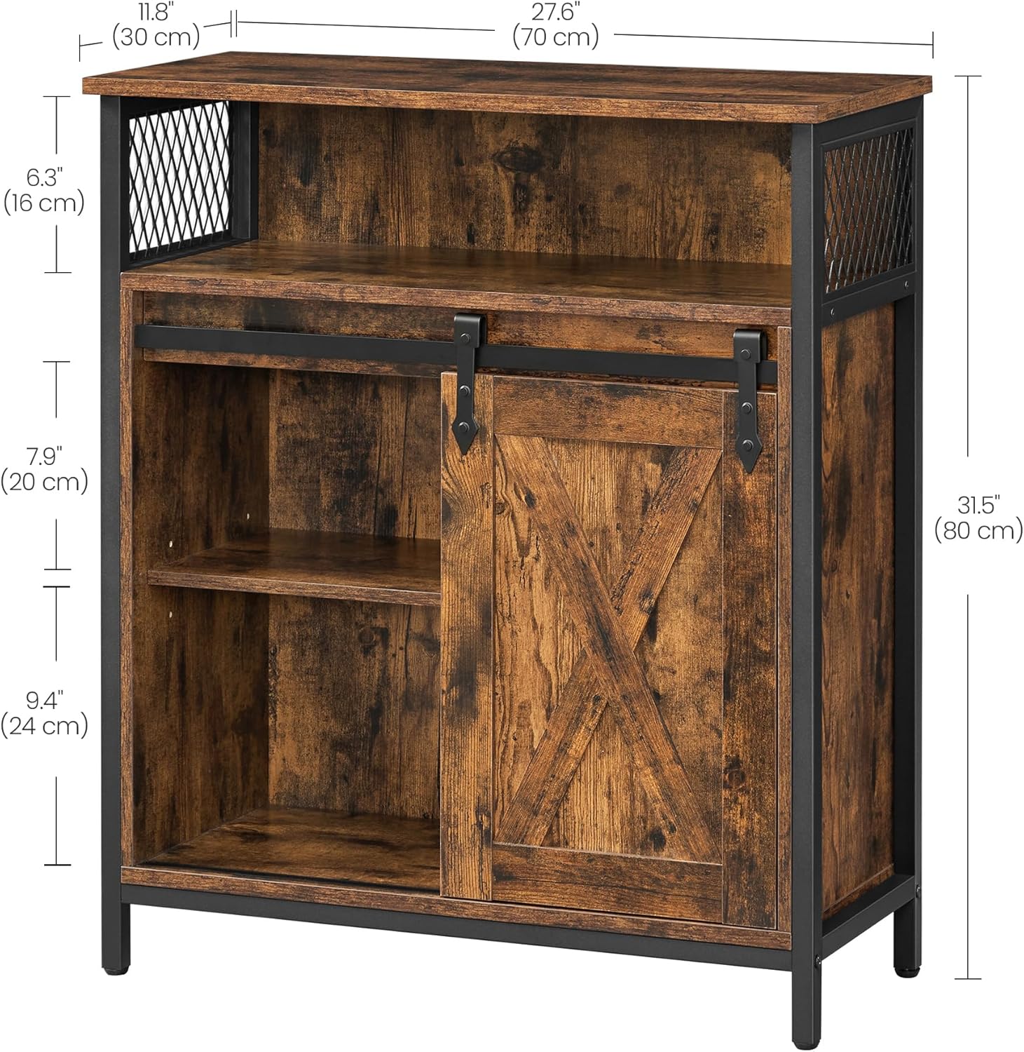 Industrial Storage Cabinet with Sliding Barn Door, Sideboard Buffet Cabinet with Adjustable Shelf and Open Storage for Entryway, Living Room, Kitchen and Office Rustic Brown and Black LSC089B01 - with | Sold by Uncle Wiener's Wholesale