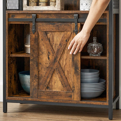 Industrial Storage Cabinet with Sliding Barn Door, Sideboard Buffet Cabinet with Adjustable Shelf and Open Storage for Entryway, Living Room, Kitchen and Office Rustic Brown and Black LSC089B01 - with | Sold by Uncle Wiener's Wholesale