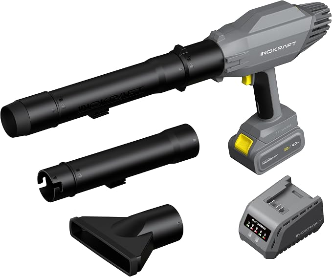 InoKraft Cordless Leaf Blower 20V – 125 MPH 270 CFM with 4.0Ah Battery, Charger, 2 Nozzles & Extension Tubes - Home products with | Sold by Uncle Wiener's Wholesale