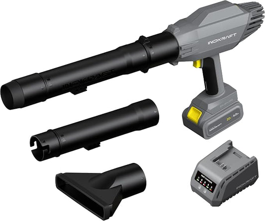 InoKraft Cordless Leaf Blower 20V – 125 MPH 270 CFM with 4.0Ah Battery, Charger, 2 Nozzles & Extension Tubes - Home products with | Sold by Uncle Wiener's Wholesale