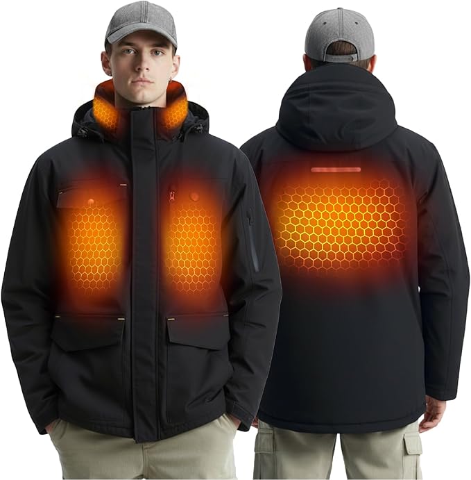 InoKraft Heated Jacket for Men Water Resistant Rechargeable Winter Jacket with Battery Pack - with Large | Sold by Uncle Wiener's Wholesale