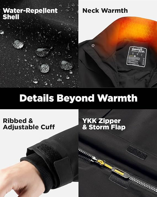 InoKraft Heated Jacket for Men Water Resistant Rechargeable Winter Jacket with Battery Pack - with Large | Sold by Uncle Wiener's Wholesale
