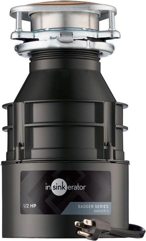 InSinkErator Badger 5 Garbage Disposal with Power Cord, Standard Series 1/2 HP Continuous Feed Food Waste Disposer, Badger 5 W/C, No Size, Black/Gray - with Black/Gray | Sold by Uncle Wiener's Wholesale