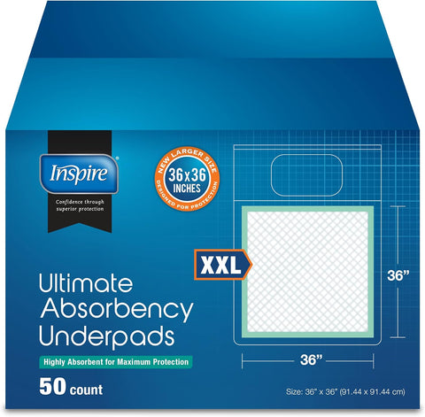 Inspire Ultra 125 Gram Extra Large Super Absorbent Bed Pads for Incontinence Disposable 36 x 36 in. | MAX Absorbent with Polymer Incontinence Bed Pads Liner Chucks Pads Disposable Puppy Pad Large - with | Sold by Uncle Wiener's Wholesale