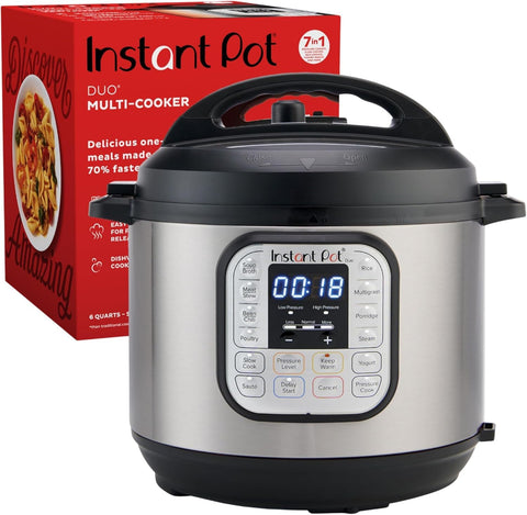 Instant Pot Duo 7 - in - 1 Electric Pressure Cooker, Slow Cooker, Rice Cooker, Steamer, Saute, Yogurt Maker, Warmer & Sterilizer, Includes App With Over 800 Recipes, Stainless Steel, 6 Quart, used item - with | Sold by Uncle Wiener's Wholesale
