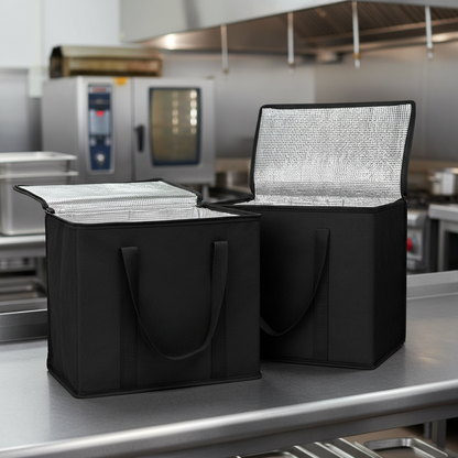 Insulated Food Delivery Cooler Bag | Thermal Catering Tote with Carry Straps - with Black 21" x 11" x 10" | Sold by Uncle Wiener's Wholesale