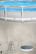 Intex 14ft x 42in round Clearview above ground pool

Family using Intex Clearview pool with kids

Pool filter pump and ladder accessories

Clear sidewall panel on Intex pool – close-up