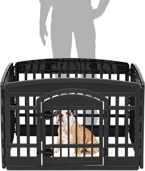 IRIS USA 24" Exercise 4 - Panel Pet Playpen with Door, Dog Playpen For Puppy Small Dogs Keep Pets Secure Easy Assemble Easy Storing Customizable Non - Skid Rubber Feet, Black - with 4 Panel, 24"H | Sold by Uncle Wiener's Wholesale