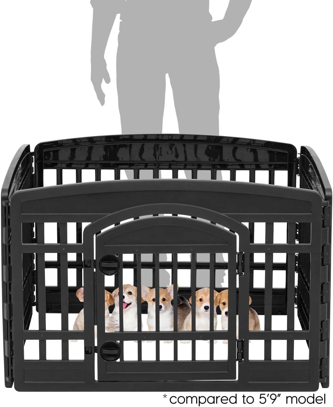 IRIS USA 24" Exercise 4 - Panel Pet Playpen with Door, Dog Playpen For Puppy Small Dogs Keep Pets Secure Easy Assemble Easy Storing Customizable Non - Skid Rubber Feet, Black - with 4 Panel, 24"H | Sold by Uncle Wiener's Wholesale