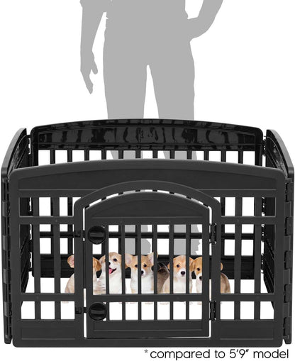 IRIS USA 24" Exercise 4 - Panel Pet Playpen with Door, Dog Playpen For Puppy Small Dogs Keep Pets Secure Easy Assemble Easy Storing Customizable Non - Skid Rubber Feet, Black - with 4 Panel, 24"H | Sold by Uncle Wiener's Wholesale