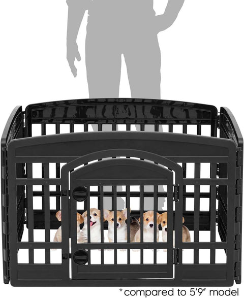 IRIS USA 24" Exercise 4 - Panel Pet Playpen with Door, Dog Playpen For Puppy Small Dogs Keep Pets Secure Easy Assemble Easy Storing Customizable Non - Skid Rubber Feet, Black - with 4 Panel, 24"H | Sold by Uncle Wiener's Wholesale