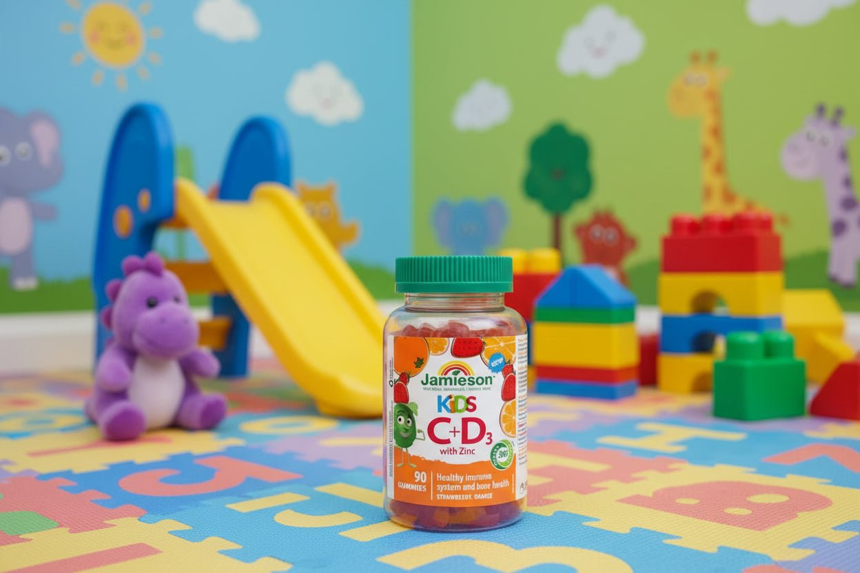 Jamieson Kids Vitamin C + D3 with Zinc Gummies – Strawberry & Orange, 90 Count - Snack with | Sold by Uncle Wiener's Wholesale