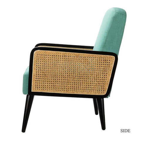 Jayden Creation Elva 25.4" W x 29.1" D x 32.7" H Rattan Armchair – Handcrafted Accent Chair - with Teal | Sold by Uncle Wiener's Wholesale