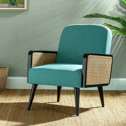 Jayden Creation Elva 25.4" W x 29.1" D x 32.7" H Rattan Armchair – Handcrafted Accent Chair - with Teal | Sold by Uncle Wiener's Wholesale