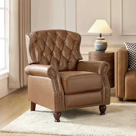 JAYDEN CREATION Isabel Camel Genuine Leather Recliner with Tufted Back and Rolled Arms – Manual Reclining Accent Chair - with | Sold by Uncle Wiener's Wholesale