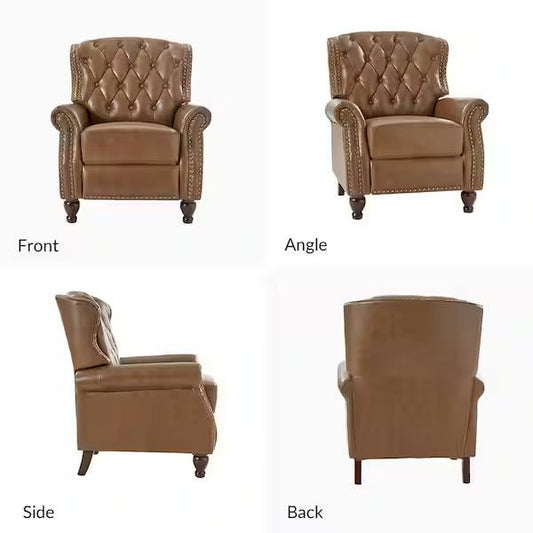 JAYDEN CREATION Isabel Camel Genuine Leather Recliner with Tufted Back and Rolled Arms – Manual Reclining Accent Chair - with | Sold by Uncle Wiener's Wholesale