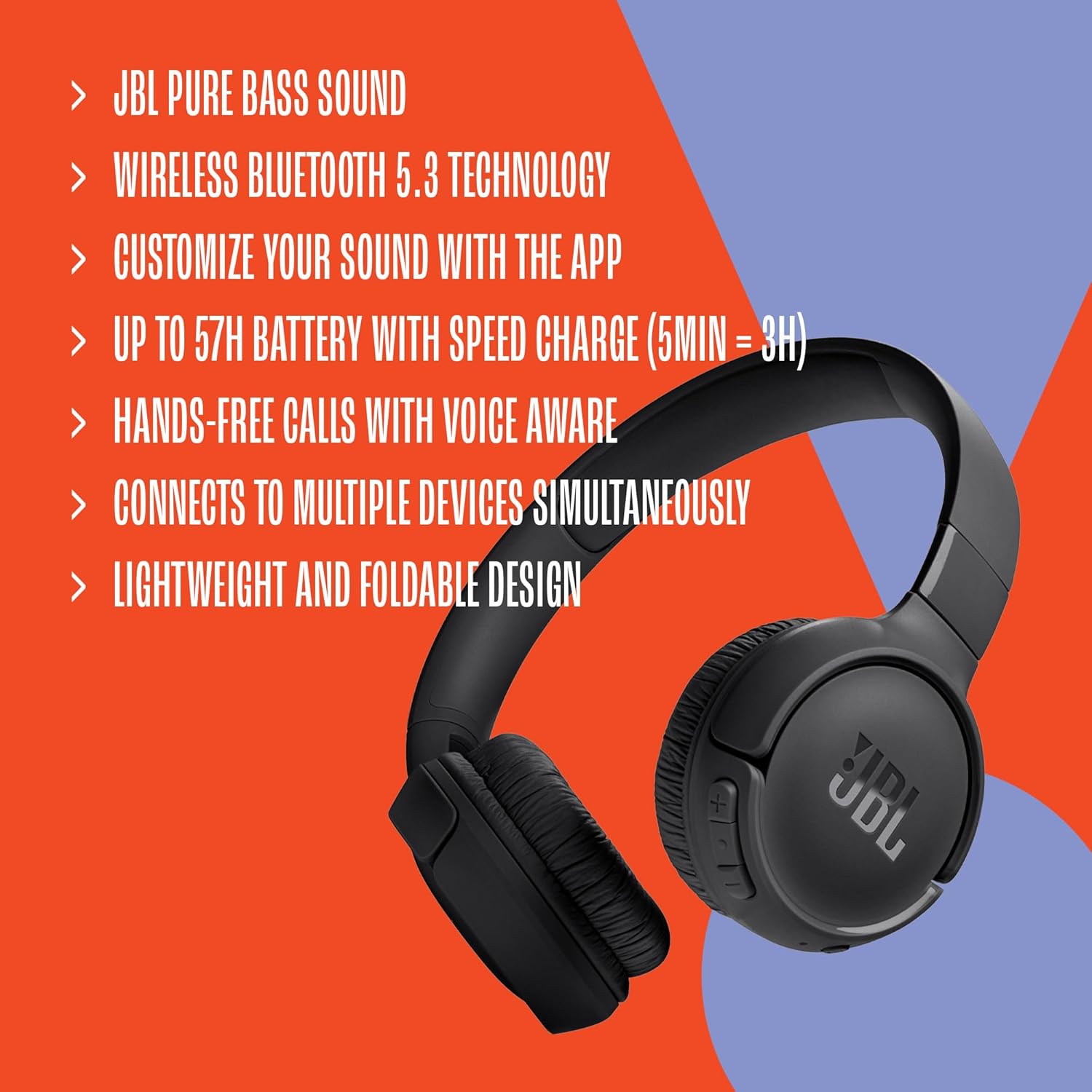 JBL Tune 520BT Wireless On-Ear Bluetooth Headphones – Pure Bass Sound, 57-Hour Battery, Purple - Electronics with | Sold by Uncle Wiener's Wholesale