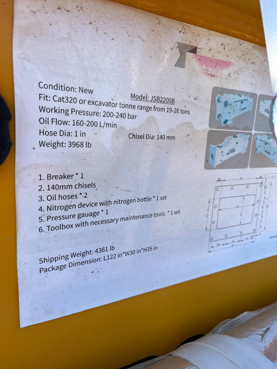 JISAN HYDRAULIC BREAKER HAMMER EXCAVATOR DEMOLITION ATTACHMENT - with JSB2200B | Sold by Uncle Wiener's Wholesale