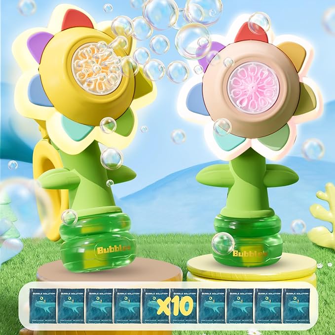JOI MEW 2 Pack Rechargeable Flower Bubble Guns for Kids with LED Lights and 10 Refill Solutions - with | Sold by Uncle Wiener's Wholesale