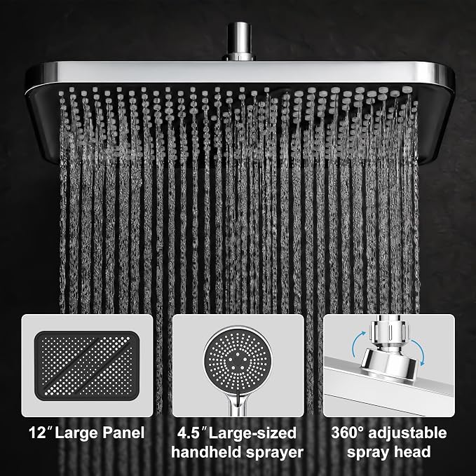JOOM 8" x 12" Rainfall Shower Head & Handheld Combo – High-Pressure Dual Shower System with 11" Adjustable Extension Arm - Bathroom Fixtures with | Sold by Uncle Wiener's Wholesale
