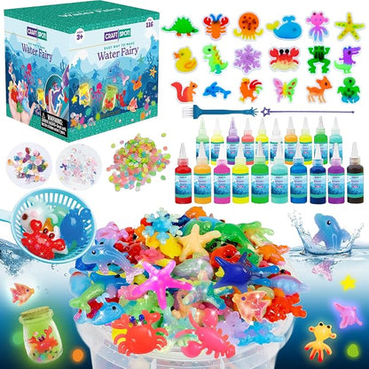 JOY SPOT Glow in the Dark Water Elf Kit – DIY Magic Water Gel Craft Set with 18 Sea Creature Molds, 20 Colors & STEM Sensory Activity for Kids - Toys with | Sold by Uncle Wiener's Wholesale