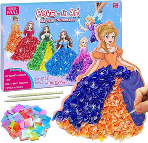 JRD&BS WINL Poke-In Art Princess Craft Kit for Kids – 800+ Fabric Pieces, 6 Foam Princesses & No-Glue 3D DIY Art Activity, Ages 3+