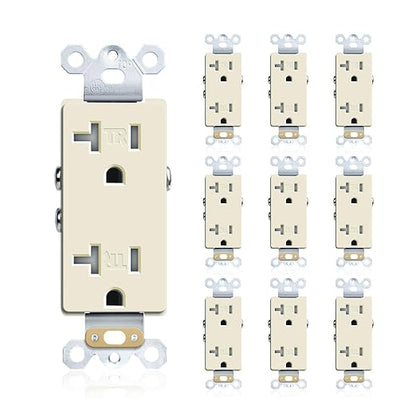 JUNLIT 20A Tamper-Resistant Duplex Electrical Outlets 10-Pack – 125V Self-Grounding 5-20R Wall Receptacles - Home products with Ivory | Sold by Uncle Wiener's Wholesale
