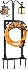 Jvgoo Garden Hose Holder Stand – Heavy-Duty Freestanding Metal Hose Hanger with 5 Ground Spikes & 2 Shepherd Hooks - Garden & Landscaping with Black | Sold by Uncle Wiener's Wholesale
