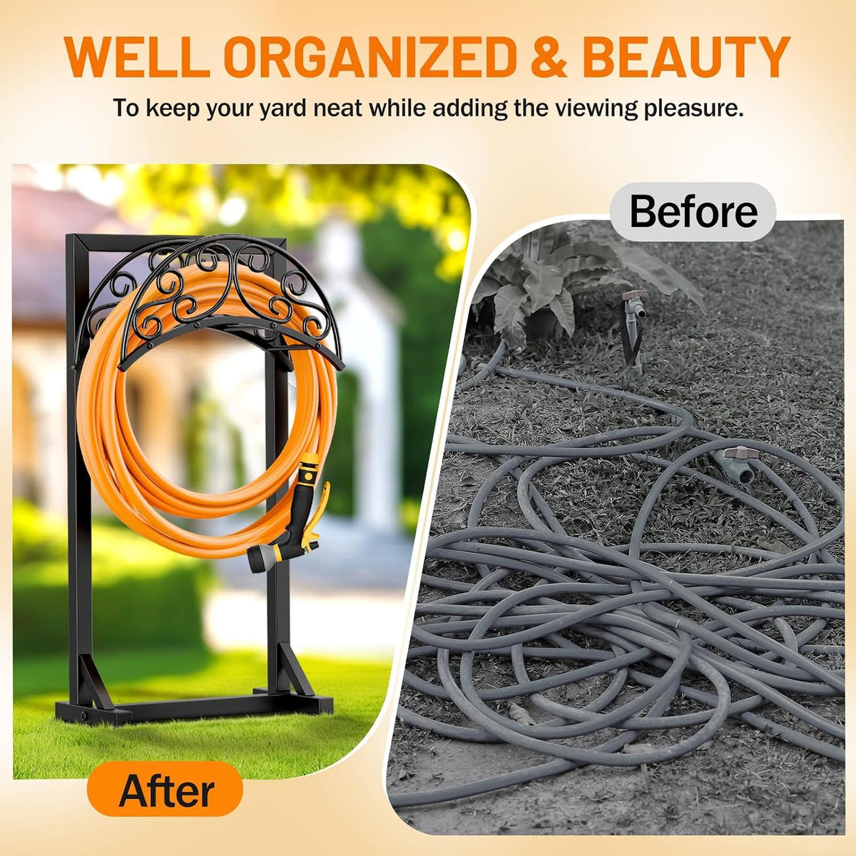 Jvgoo Garden Hose Holder Stand – Heavy-Duty Freestanding Metal Hose Hanger with 5 Ground Spikes & 2 Shepherd Hooks - Garden & Landscaping with Black | Sold by Uncle Wiener's Wholesale