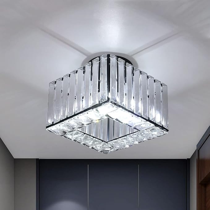 Kadomm Modern Crystal Semi Flush Mount Ceiling Light – Matte Black Square Ceiling Fixture for Bedroom, Hallway & Entryway - Home decor with | Sold by Uncle Wiener's Wholesale