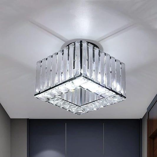 Kadomm Modern Crystal Semi Flush Mount Ceiling Light – Matte Black Square Ceiling Fixture for Bedroom, Hallway & Entryway - Home decor with | Sold by Uncle Wiener's Wholesale