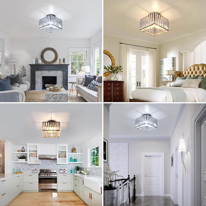 Kadomm Modern Crystal Semi Flush Mount Ceiling Light – Matte Black Square Ceiling Fixture for Bedroom, Hallway & Entryway - Home decor with | Sold by Uncle Wiener's Wholesale