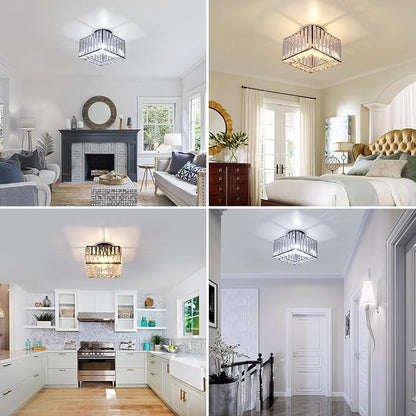 Kadomm Modern Crystal Semi Flush Mount Ceiling Light – Matte Black Square Ceiling Fixture for Bedroom, Hallway & Entryway - Home decor with | Sold by Uncle Wiener's Wholesale