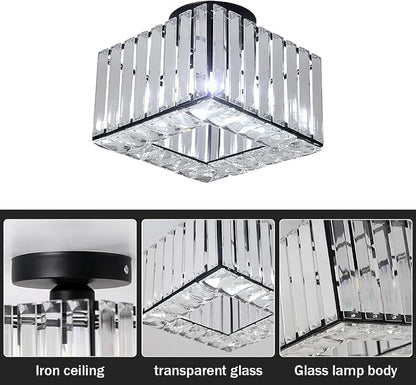 Kadomm Modern Crystal Semi Flush Mount Ceiling Light – Matte Black Square Ceiling Fixture for Bedroom, Hallway & Entryway - Home decor with | Sold by Uncle Wiener's Wholesale