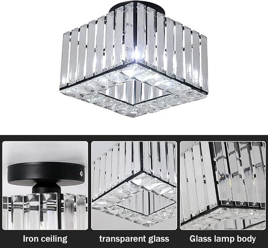 Kadomm Modern Crystal Semi Flush Mount Ceiling Light – Matte Black Square Ceiling Fixture for Bedroom, Hallway & Entryway - Home decor with | Sold by Uncle Wiener's Wholesale