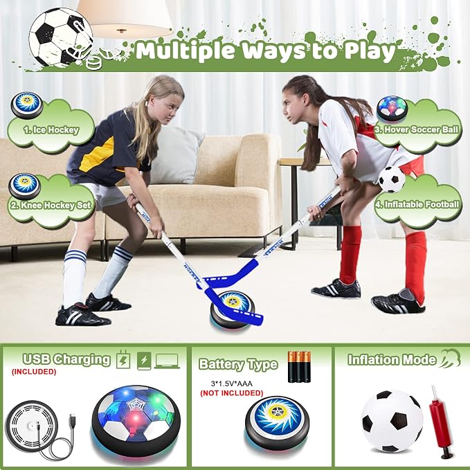 KAEGREEL 3-in-1 Hover Hockey & Soccer Ball Set – Rechargeable LED Air Soccer Game with Goals, Hockey Sticks & Inflatable Balls – Kids Ages 3–12 - Toys with | Sold by Uncle Wiener's Wholesale