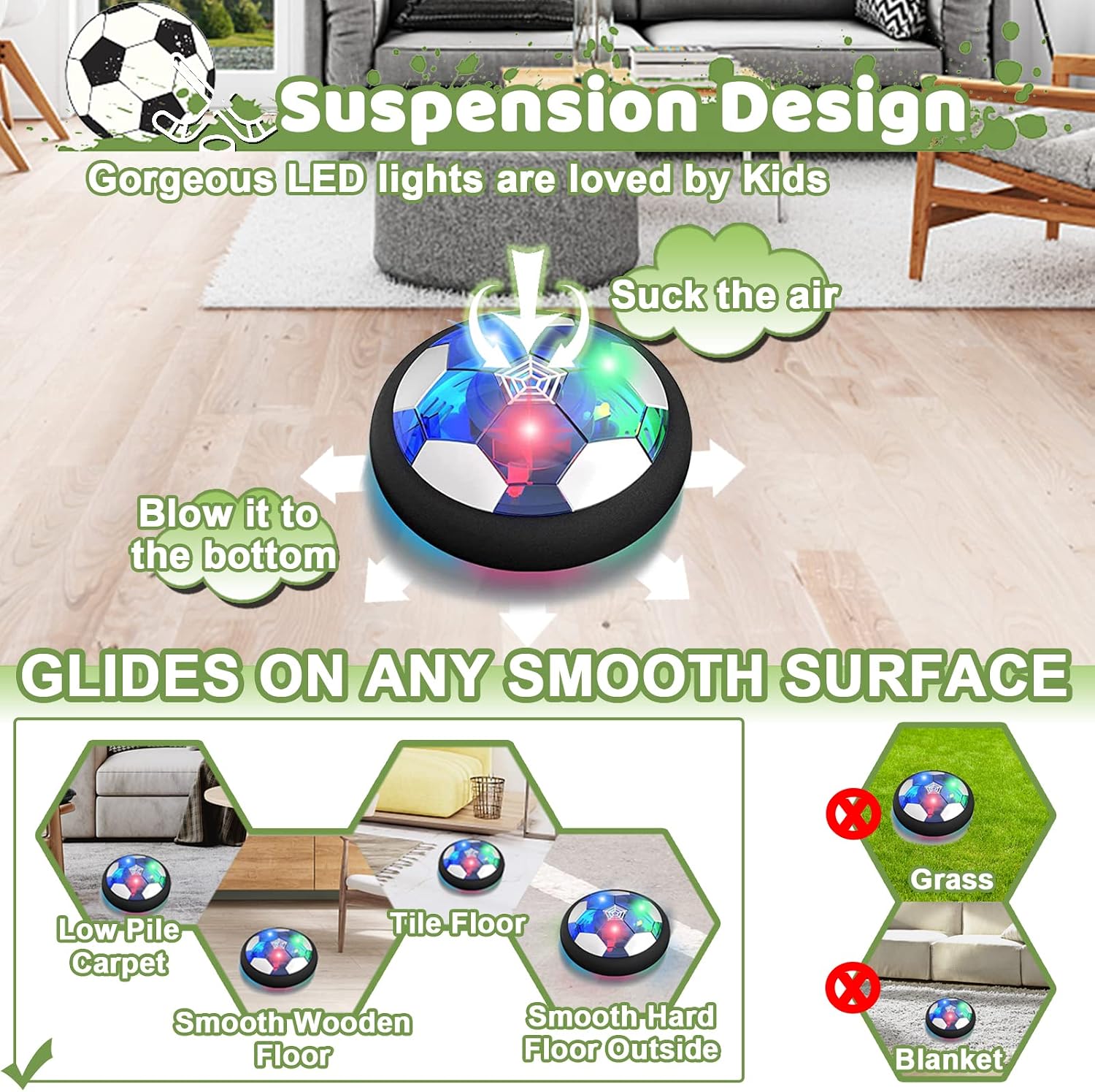 KAEGREEL 3-in-1 Hover Hockey & Soccer Ball Set – Rechargeable LED Air Soccer Game with Goals, Hockey Sticks & Inflatable Balls – Kids Ages 3–12 - Toys with | Sold by Uncle Wiener's Wholesale