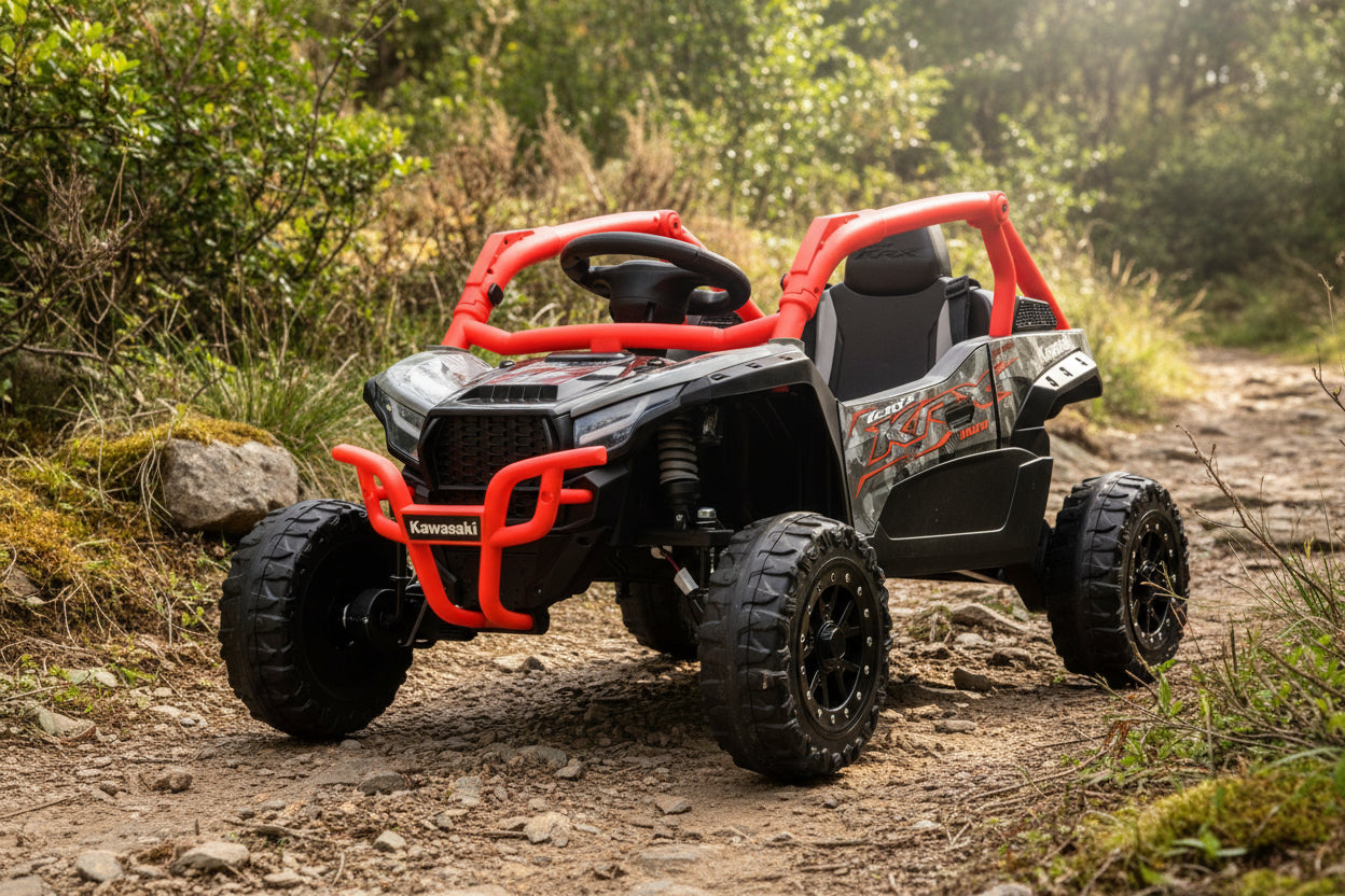 Kawasaki KRX 1000 Licensed 24V Ride - On Car – Remote Control, EVA Wheels, Leather Seat - with Red & Black | Sold by Uncle Wiener's Wholesale