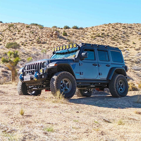 KC HiLiTES 91340 Gravity® Pro6 LED 50-inch light bar kit for Jeep Wrangler 4xe
KC 50-inch Pro6 light bar combo beam with Jeep-specific mount
Off-road Jeep Wrangler 4xe with mounted Gravity LED Pro6 light bar
Complete KC HiLiTES 91340 Pro6 light bar mounting kit on Jeep