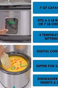 Kenmore 7qt Slow Cooker with Dipper Stainless Steel Black 80010: Programmable, Digital Timer, Removable Ceramic Pot - with <B>Dimensions (Overall):</B> 10.24 Inches (H) x 12.7 Inches (W) x 16.26 Inches (D) | Sold by Uncle Wiener's Wholesale
