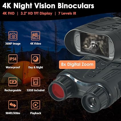 Kethvoz 4K Digital Night Vision Binoculars – 8X Zoom Infrared Goggles with 3.2" HD Screen, 36MP Camera & 32GB Memory Card - Electronics with | Sold by Uncle Wiener's Wholesale