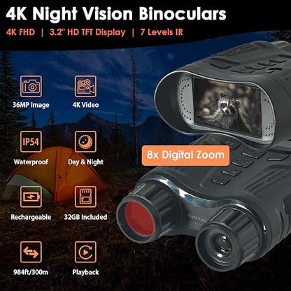 Kethvoz 4K Digital Night Vision Binoculars – 8X Zoom Infrared Goggles with 3.2" HD Screen, 36MP Camera & 32GB Memory Card - Electronics with | Sold by Uncle Wiener's Wholesale