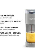 Keurig K - Mini Single - Serve K - Cup Pod Coffee Maker - Gray: Compact, 12 oz Capacity, Automatic Shut - Off, Cord Storage - with <B>Dimensions (Overall):</B> 12.1 Inches (H) x 4.5 Inches (W) x 11.3 Inches (D) | Sold by Uncle Wiener's Wholesale