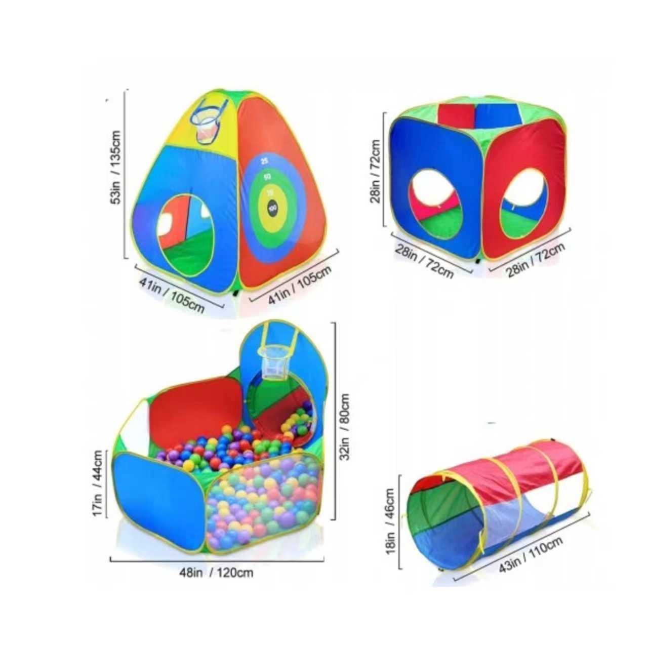 Kids Play Tent Tunnel & Ball Pit Set with Basketball Hoop – 5 - Piece Pop - Up Indoor & Outdoor Play Set SIT12 - with | Sold by Uncle Wiener's Wholesale