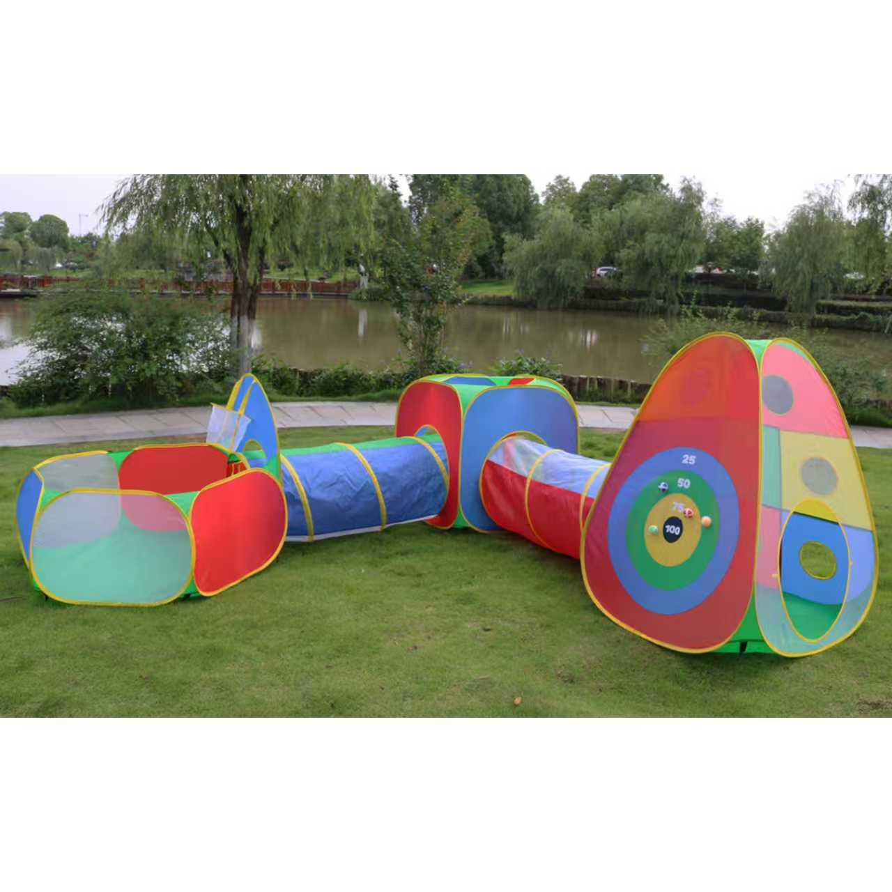 Kids Play Tent Tunnel & Ball Pit Set with Basketball Hoop – 5 - Piece Pop - Up Indoor & Outdoor Play Set SIT12 - with | Sold by Uncle Wiener's Wholesale