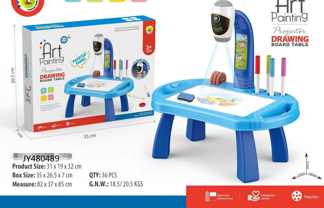 Kids Projection Drawing Board Blue Art Table Projector Painting Set JY480489 - with | Sold by Uncle Wiener's Wholesale