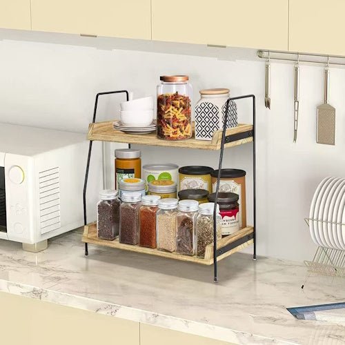 Kitchen Counter Storage Rack 2 Tier Wood &amp; Iron Organizer Shelf SY26041803 - with | Sold by Uncle Wiener's Wholesale