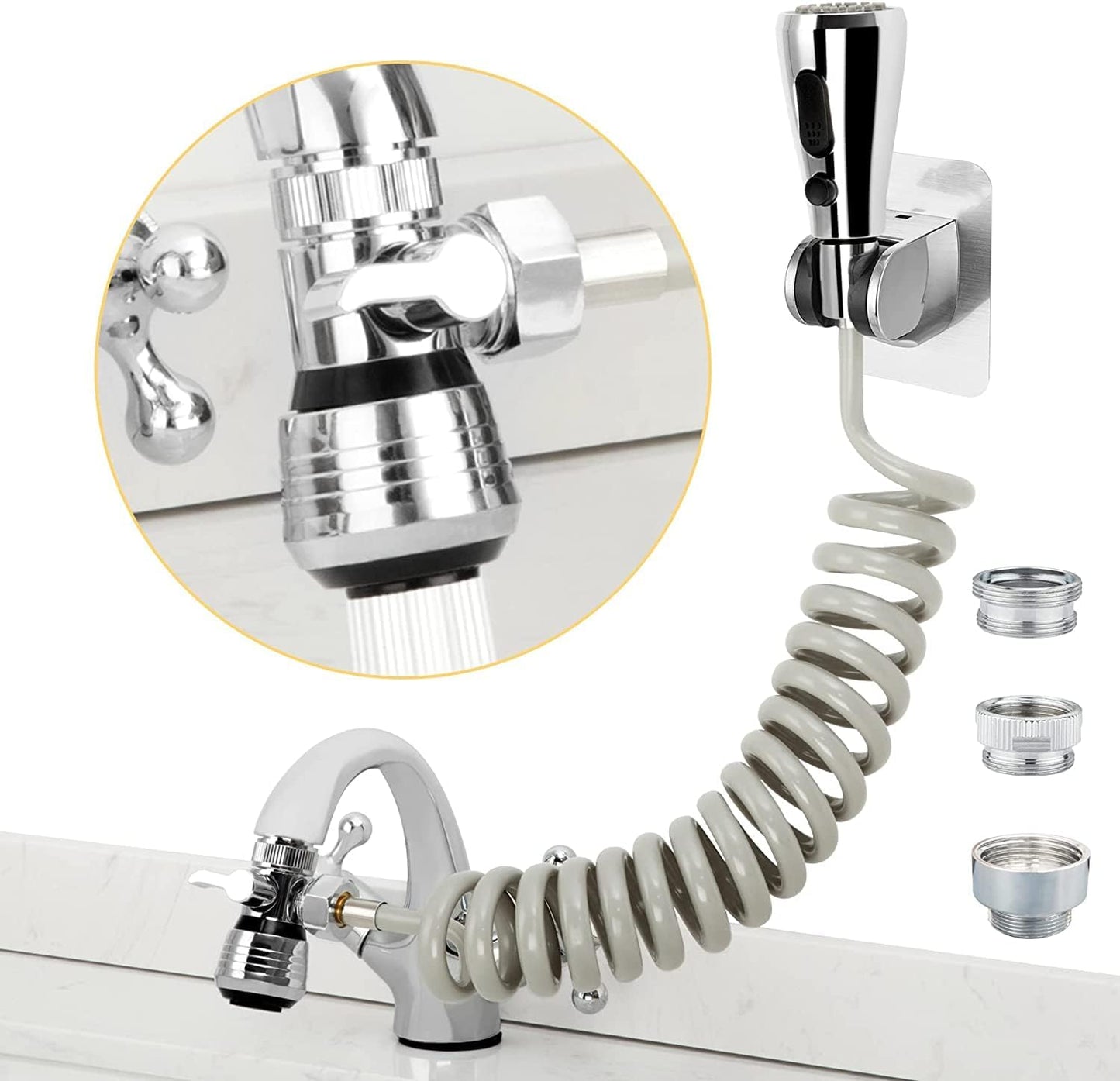 Kitchen Faucet Spray Head Replacement with 59 Inch Recoil Hose and Holder KF0592 - with | Sold by Uncle Wiener's Wholesale