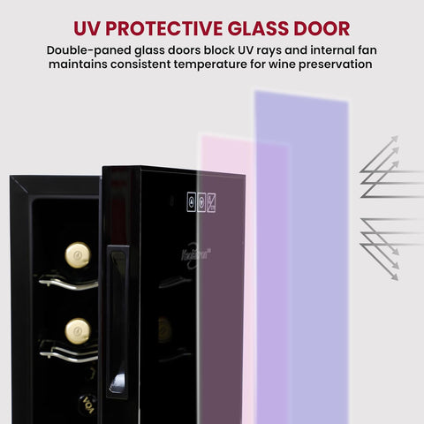 Koolatron 6 Bottle Wine Cooler, Black, Thermoelectric Wine Fridge, 0.65 cu. ft. (16L), Freestanding Wine Cellar, Red, White and Sparkling Wine Storage for Small Kitchen, Apartment, Condo, RV - with | Sold by Uncle Wiener's Wholesale